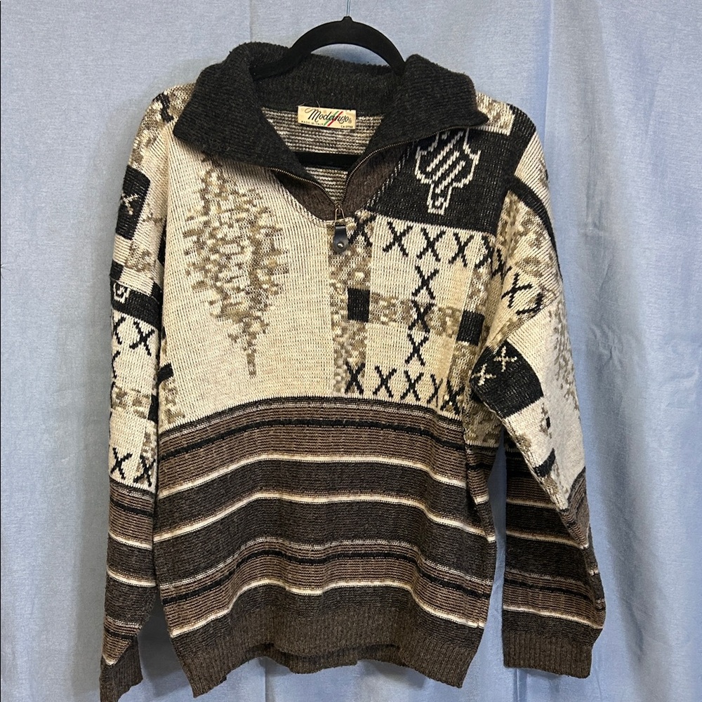 MODANGO made in Italy Men's Multicolor Sweater with Geometric Patterns
